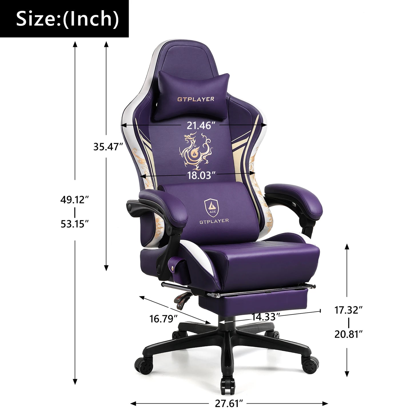 GTPLAYER Gaming Chair with Bluetooth Speakers, Footrest & Ergonomic Design, Dragon Series Video Game & Office Chair - TrendForce25