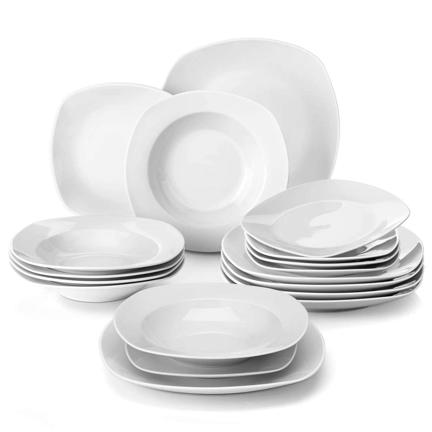MALACASA Elisa 18-Piece Ceramic Porcelain Dinner Set with 6*Dinner Plate,Soup Plate,Dessert Plate Set Service for 6 Person