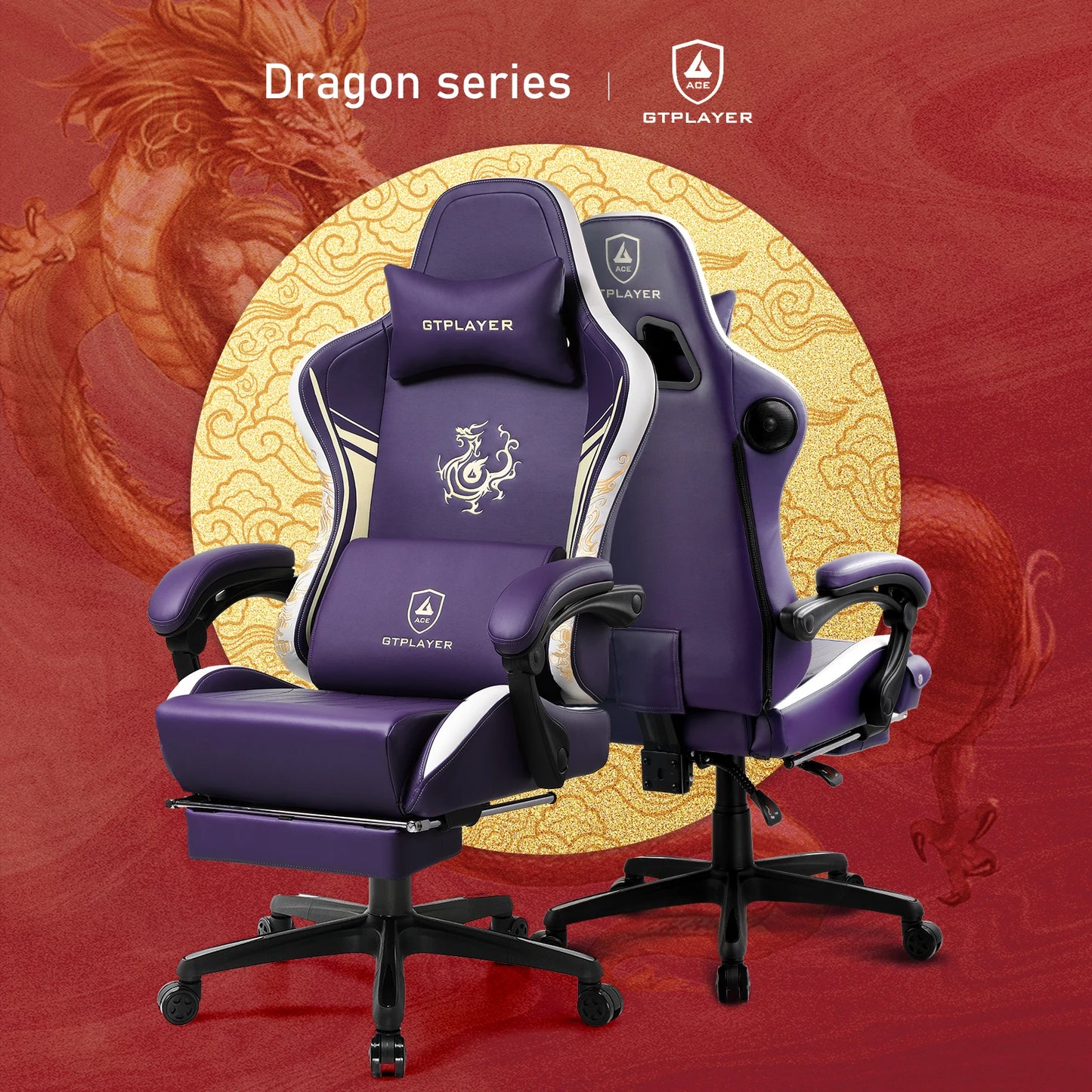 GTPLAYER Gaming Chair with Bluetooth Speakers, Footrest & Ergonomic Design, Dragon Series Video Game & Office Chair - TrendForce25