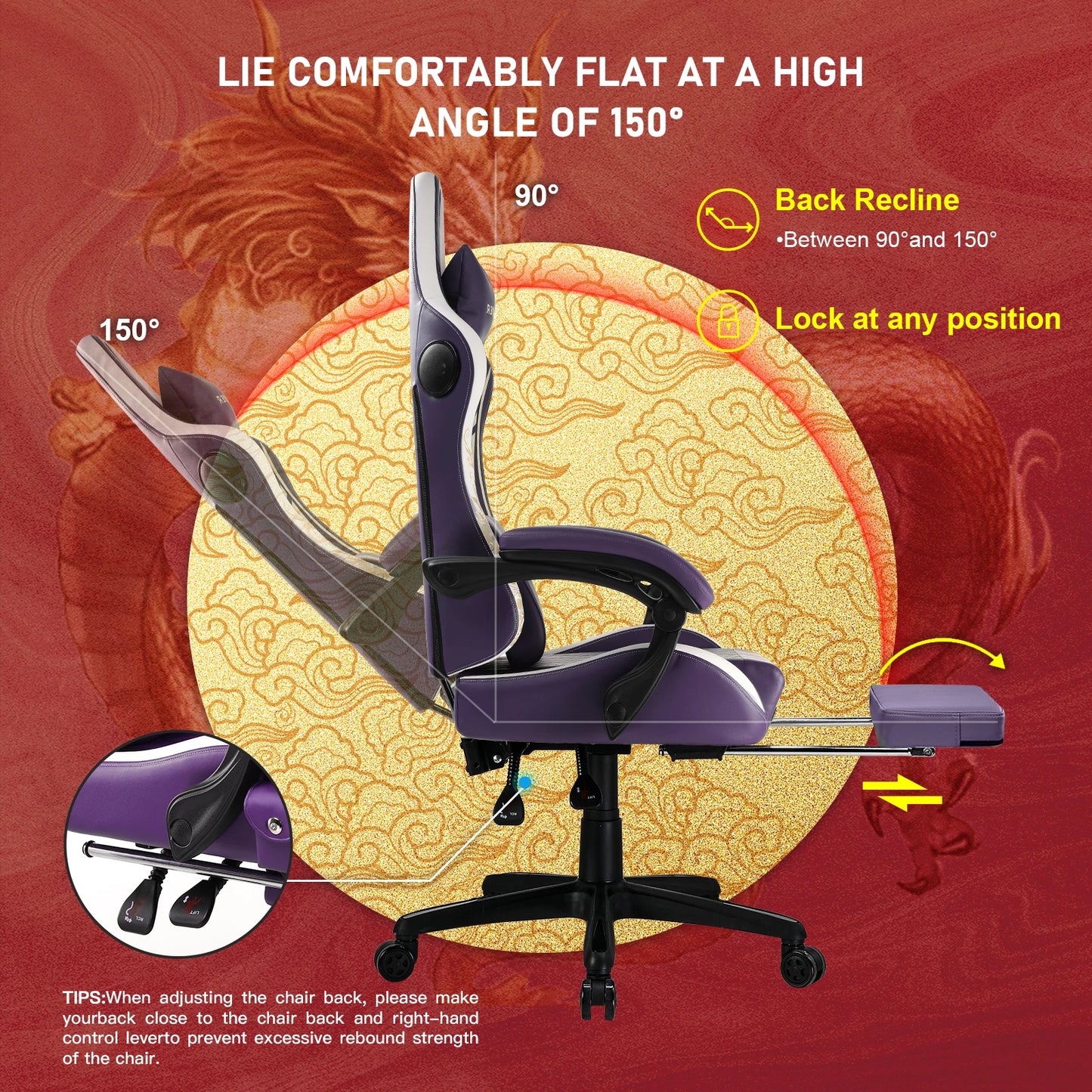 GTPLAYER Gaming Chair with Bluetooth Speakers, Footrest & Ergonomic Design, Dragon Series Video Game & Office Chair - TrendForce25
