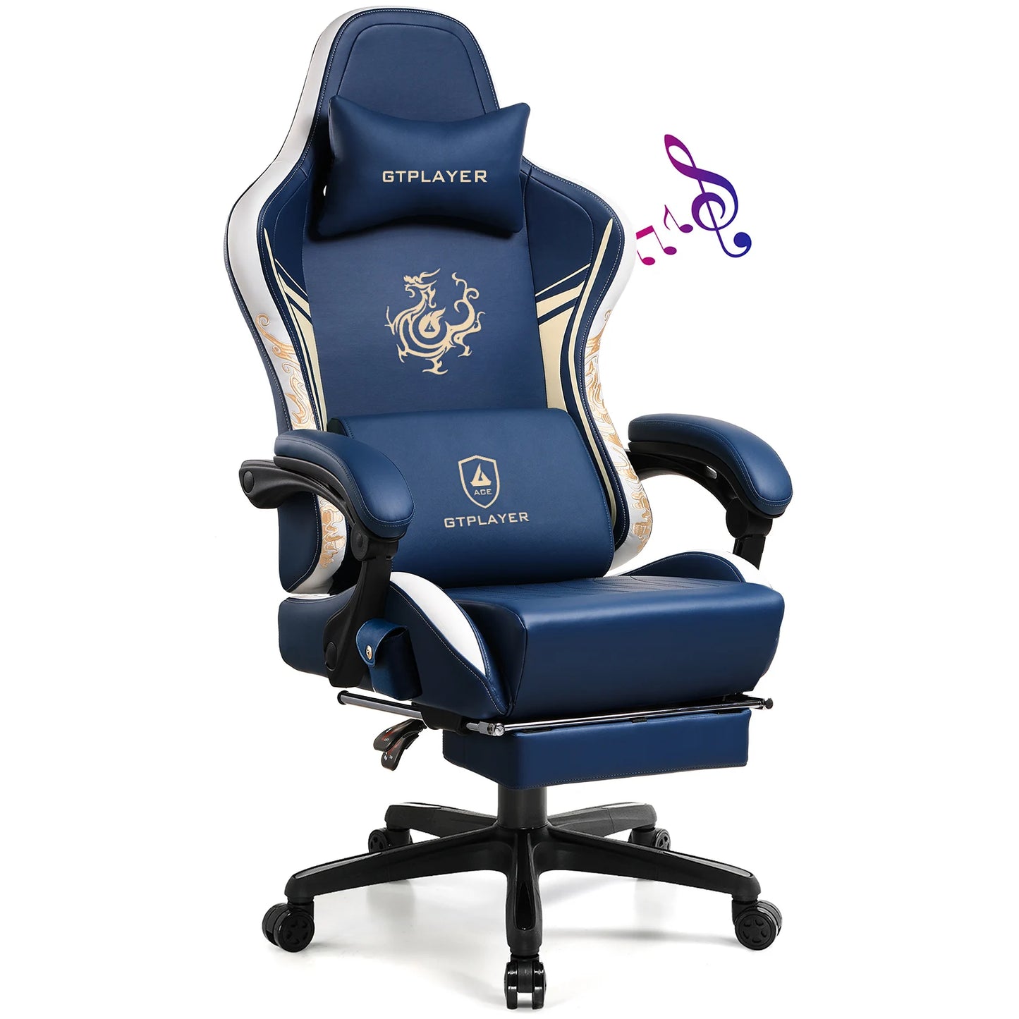 GTPLAYER Gaming Chair with Bluetooth Speakers, Footrest & Ergonomic Design, Dragon Series Video Game & Office Chair - TrendForce25
