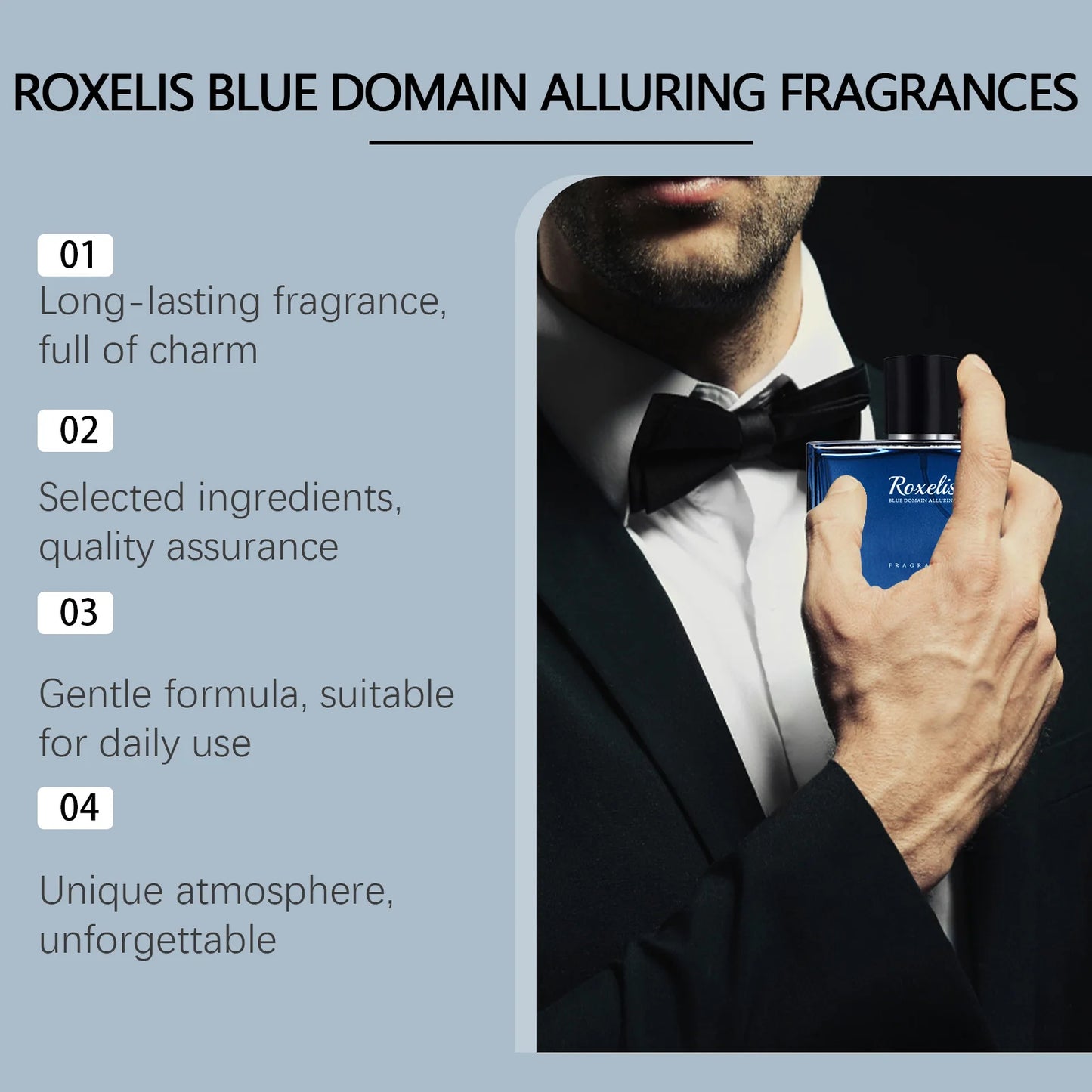 Roxelis 50ml Charming Cologne Perfume Spray for Men Blue Domain Lasting Fragrance with Pheromone for Romantic Dating - TrendForce25