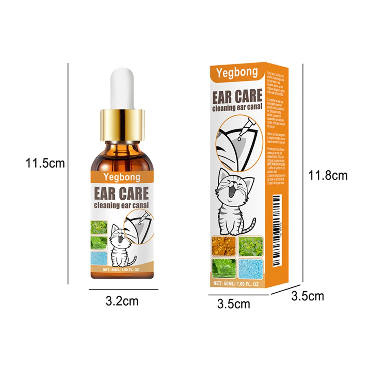Yegbong 50ml Pet Ear Mite Deodorant Ear Cleaner Ear Wash Infection Control Itching Relief Pet Ear Soothing Care With Cotton Swab