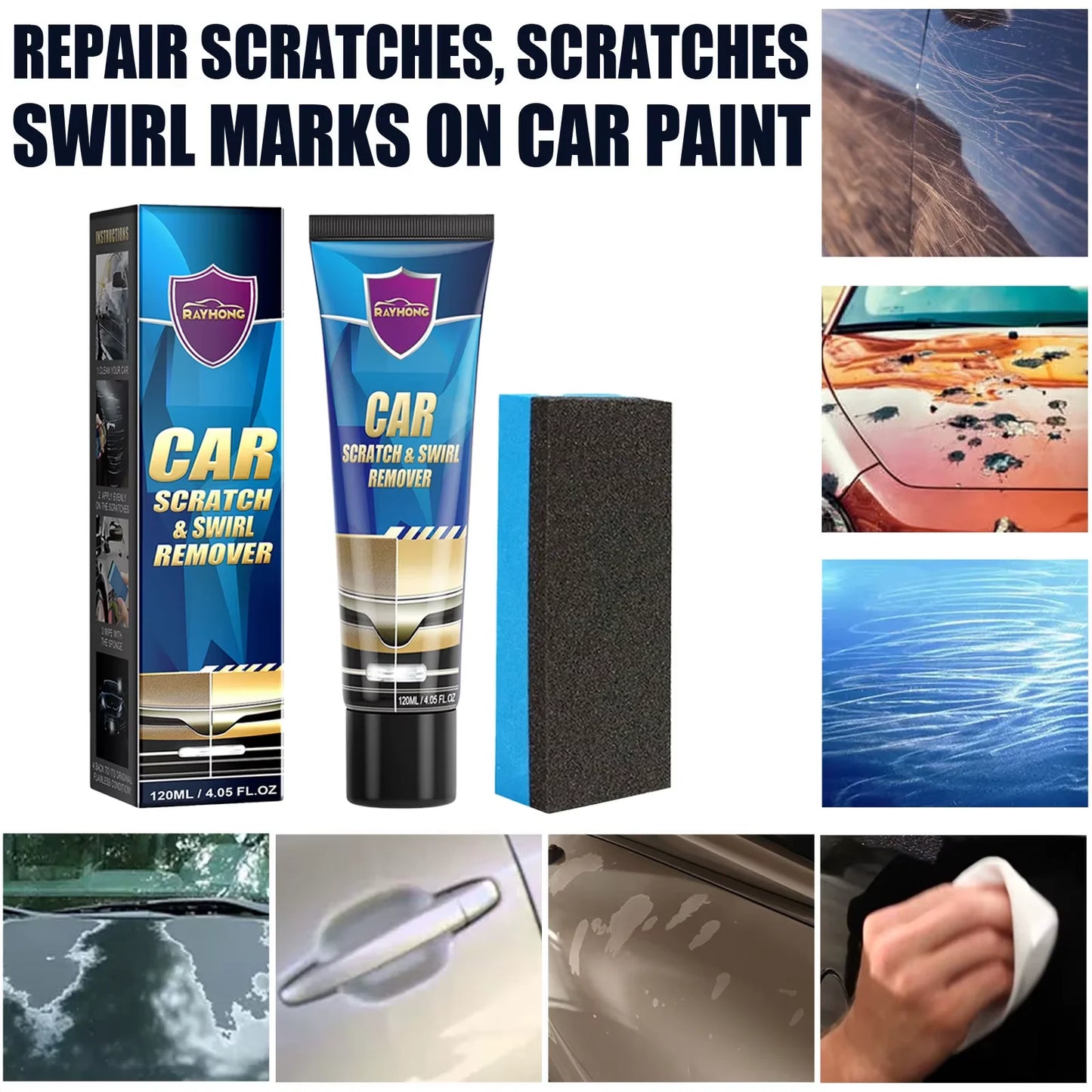 Rayhong 120ml Car Scratch Repair Kit Auto Body Paint Scratches Remove Polishing Wax Car Paint Scratch Cleaning Kit With Sponge - TrendForce25