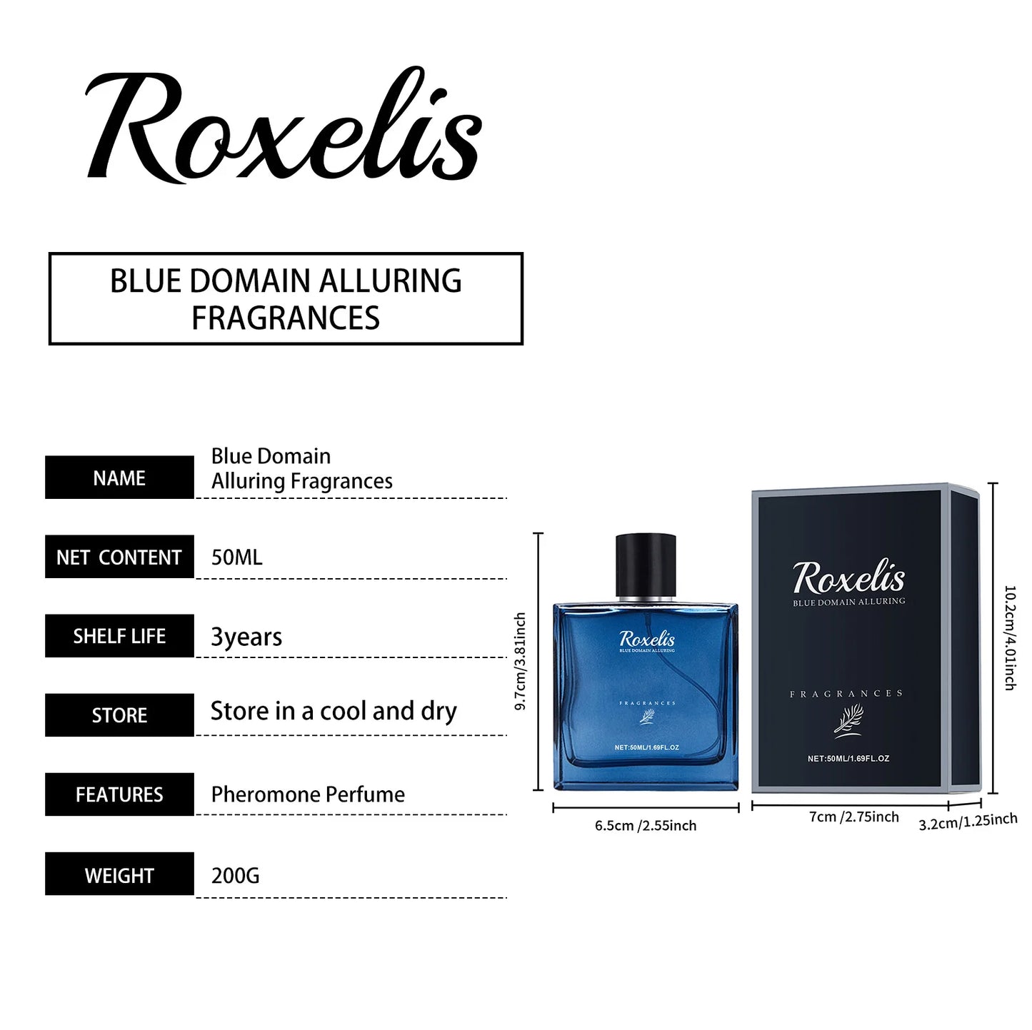 Roxelis 50ml Charming Cologne Perfume Spray for Men Blue Domain Lasting Fragrance with Pheromone for Romantic Dating - TrendForce25