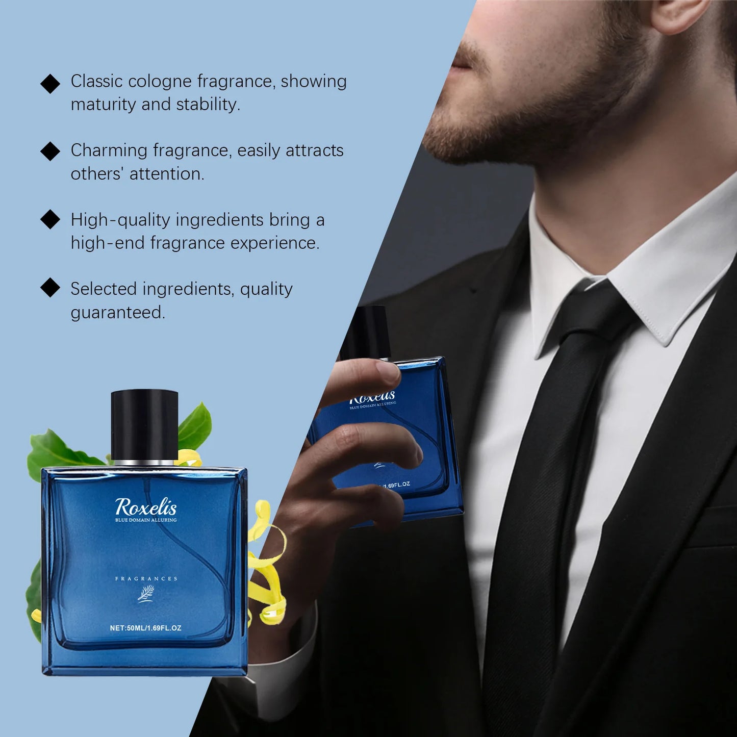 Roxelis 50ml Charming Cologne Perfume Spray for Men Blue Domain Lasting Fragrance with Pheromone for Romantic Dating - TrendForce25
