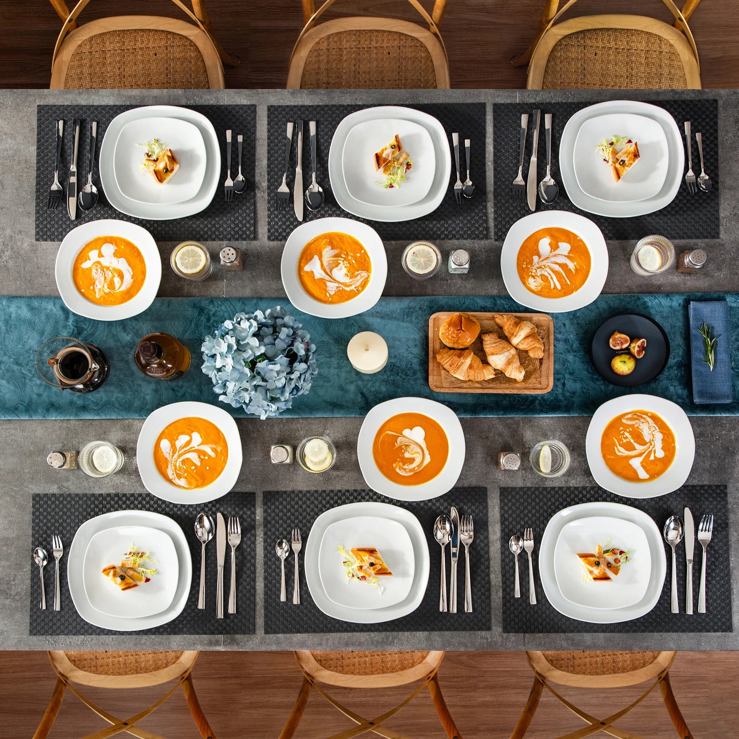 MALACASA Elisa 18-Piece Ceramic Porcelain Dinner Set with 6*Dinner Plate,Soup Plate,Dessert Plate Set Service for 6 Person