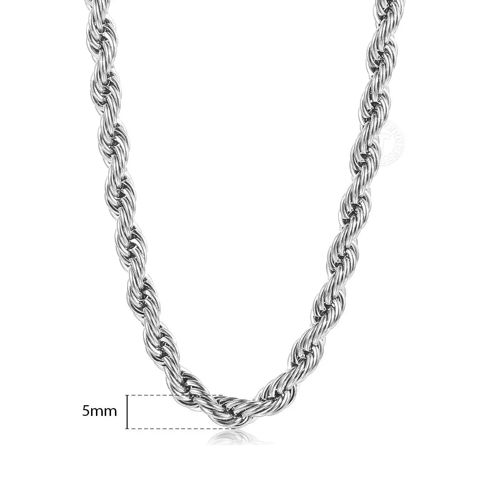 New Fashion Twisted Rope Link Chain Gold Color Stainless Steel Necklace for Men Unisex Chain Jewelry Gifts 22inch 3-7mm KNM178A - TrendForce25