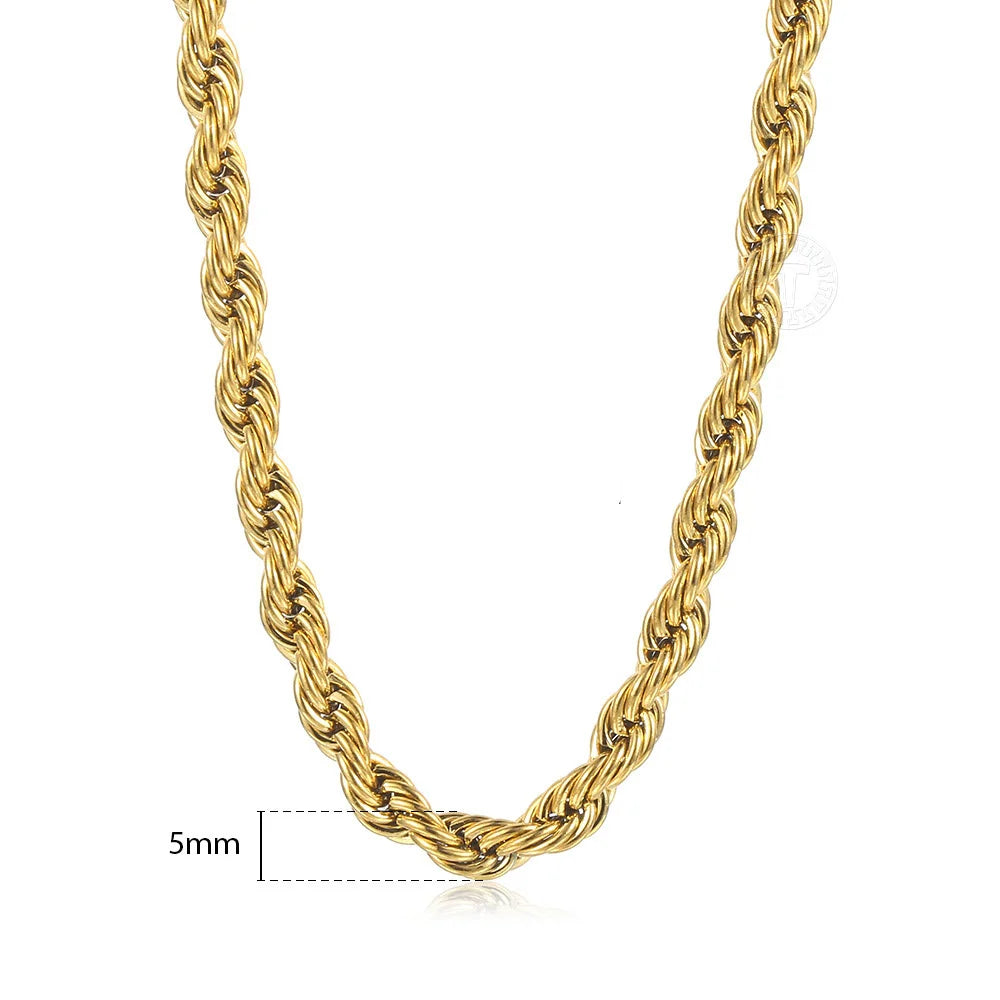 New Fashion Twisted Rope Link Chain Gold Color Stainless Steel Necklace for Men Unisex Chain Jewelry Gifts 22inch 3-7mm KNM178A - TrendForce25