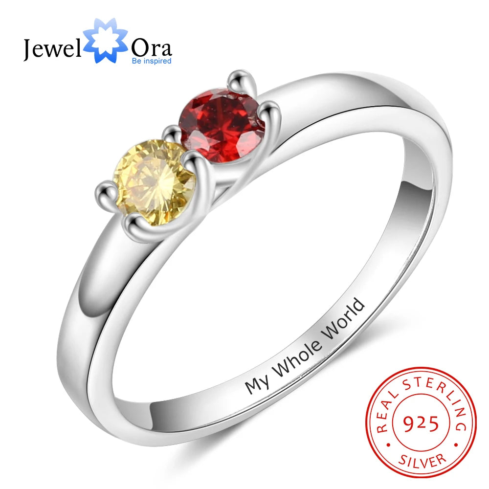 925 Sterling Silver Custom Name Rings for Women Personalized Engraving Mothers Ring with Birthstone Silver 925 Fine Jewelry Gift - TrendForce25