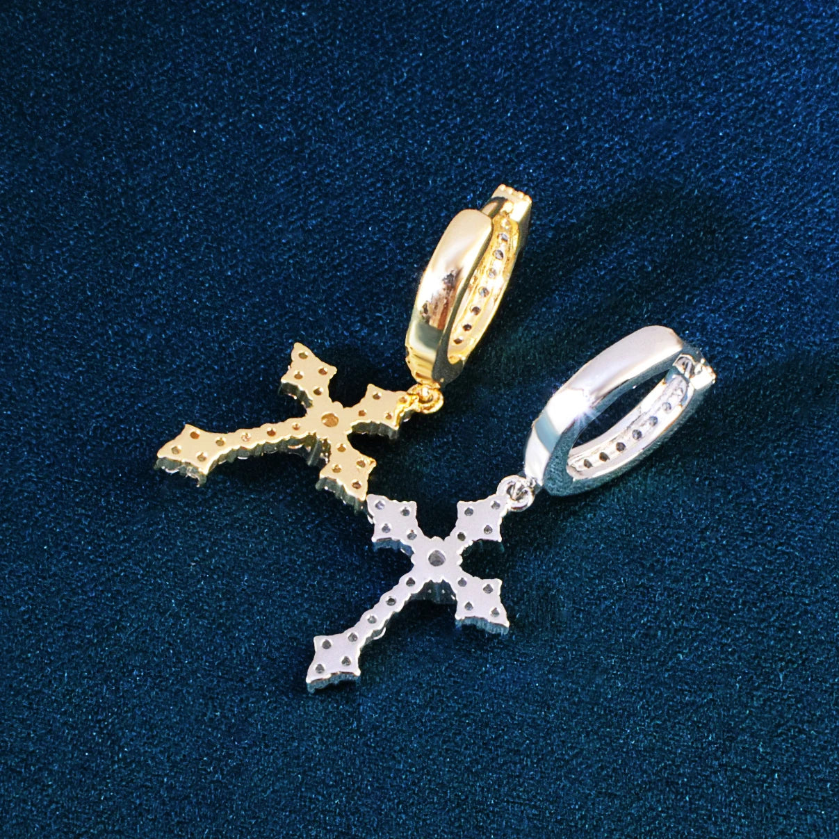 Ice Out Cross Dangle Earrings For Men Women Gold Color Bling Zircon Accessories Fashion Hip Hop Rock Jewelry