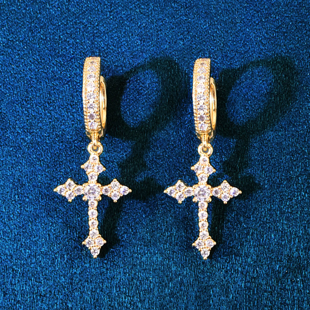 Ice Out Cross Dangle Earrings For Men Women Gold Color Bling Zircon Accessories Fashion Hip Hop Rock Jewelry