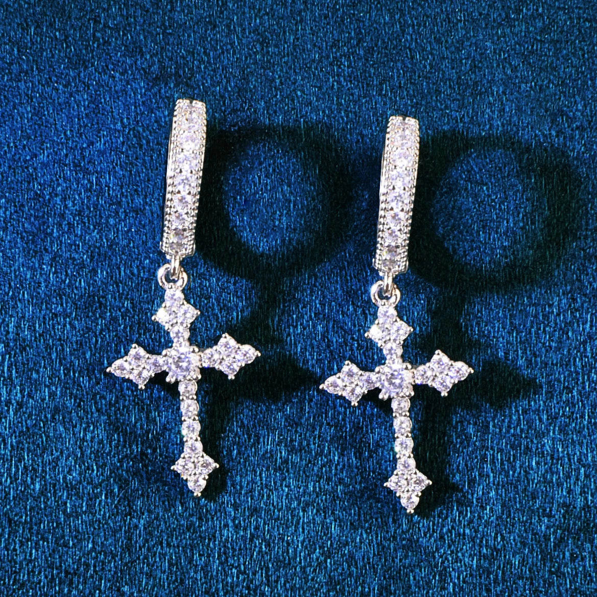 Ice Out Cross Dangle Earrings For Men Women Gold Color Bling Zircon Accessories Fashion Hip Hop Rock Jewelry