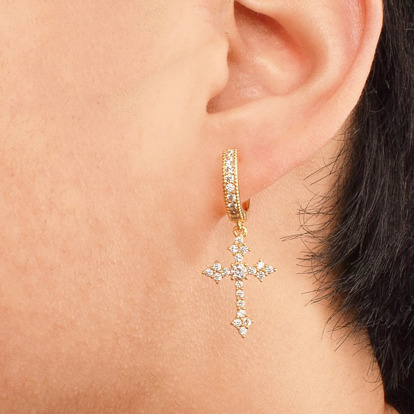 Ice Out Cross Dangle Earrings For Men Women Gold Color Bling Zircon Accessories Fashion Hip Hop Rock Jewelry