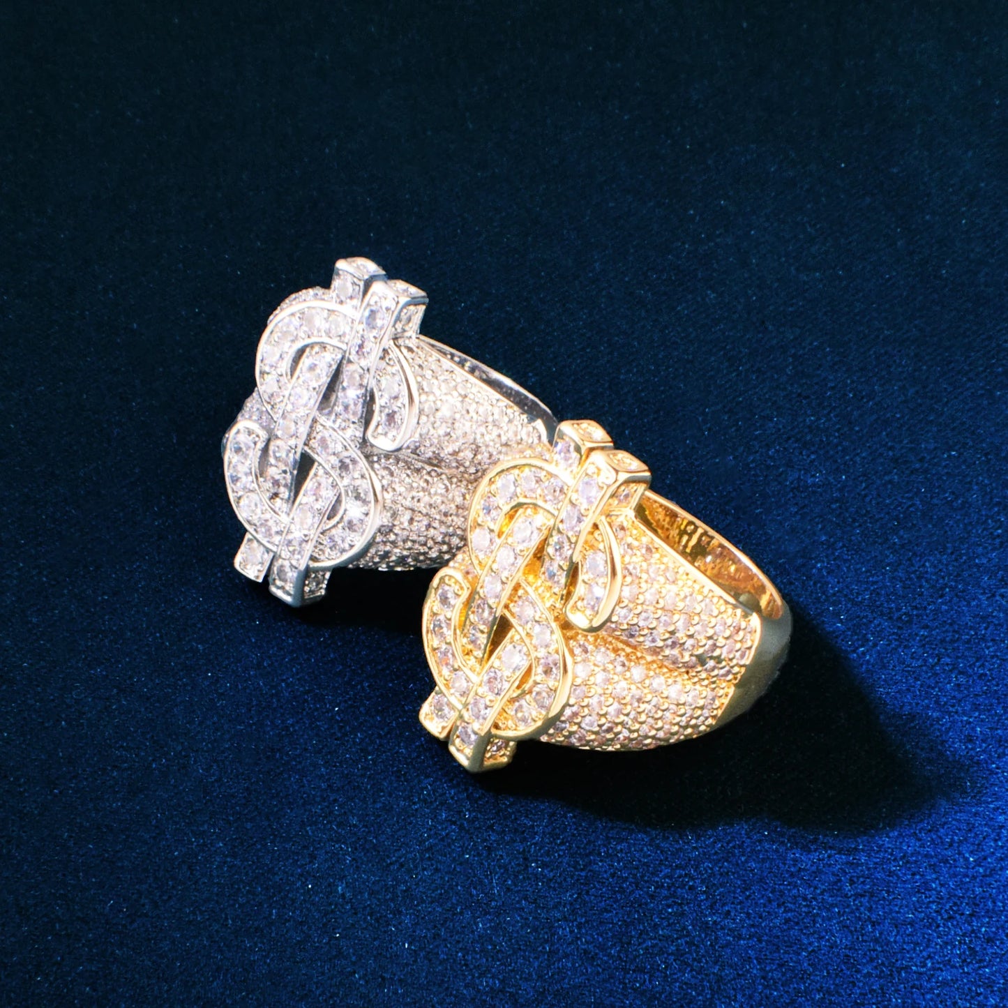 Dollar Money Sign Ring For Men Hip Hop RINGS Gold Color Bling Cubic Zirconia Fashion Rock Jewelry Gift