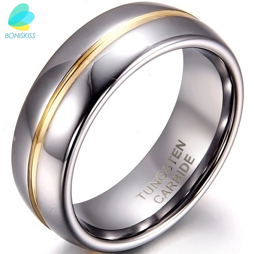 BONISKISS Couple Inset Tungsten Carbide Ring for Anniversary Engagement Wedding Rings 6/8 mm Bague Femme Lovers' Jewelry Ring - TrendForce25