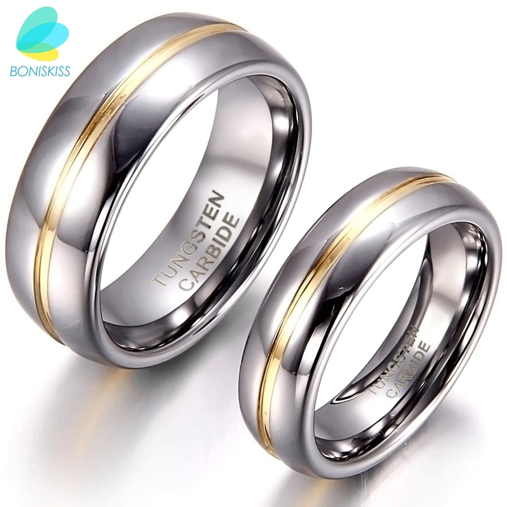 BONISKISS Couple Inset Tungsten Carbide Ring for Anniversary Engagement Wedding Rings 6/8 mm Bague Femme Lovers' Jewelry Ring - TrendForce25