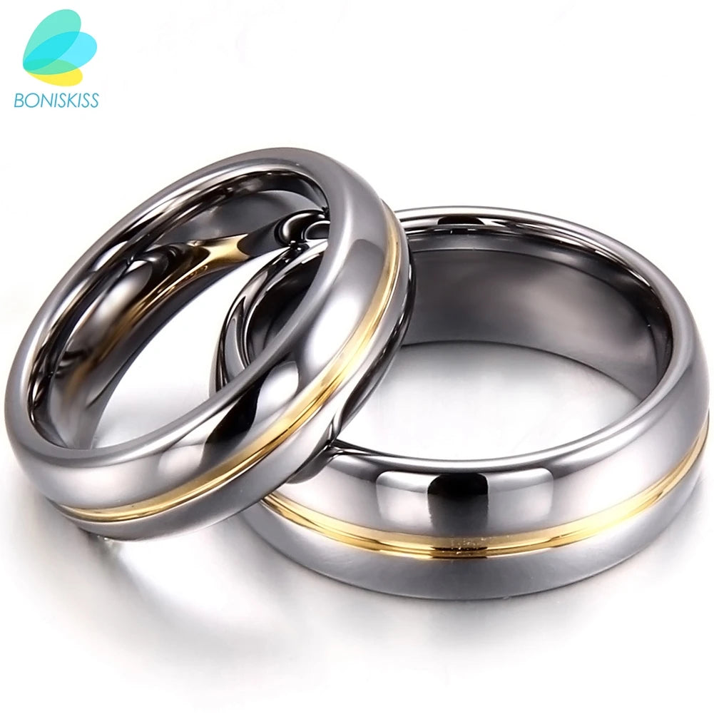 BONISKISS Couple Inset Tungsten Carbide Ring for Anniversary Engagement Wedding Rings 6/8 mm Bague Femme Lovers' Jewelry Ring - TrendForce25