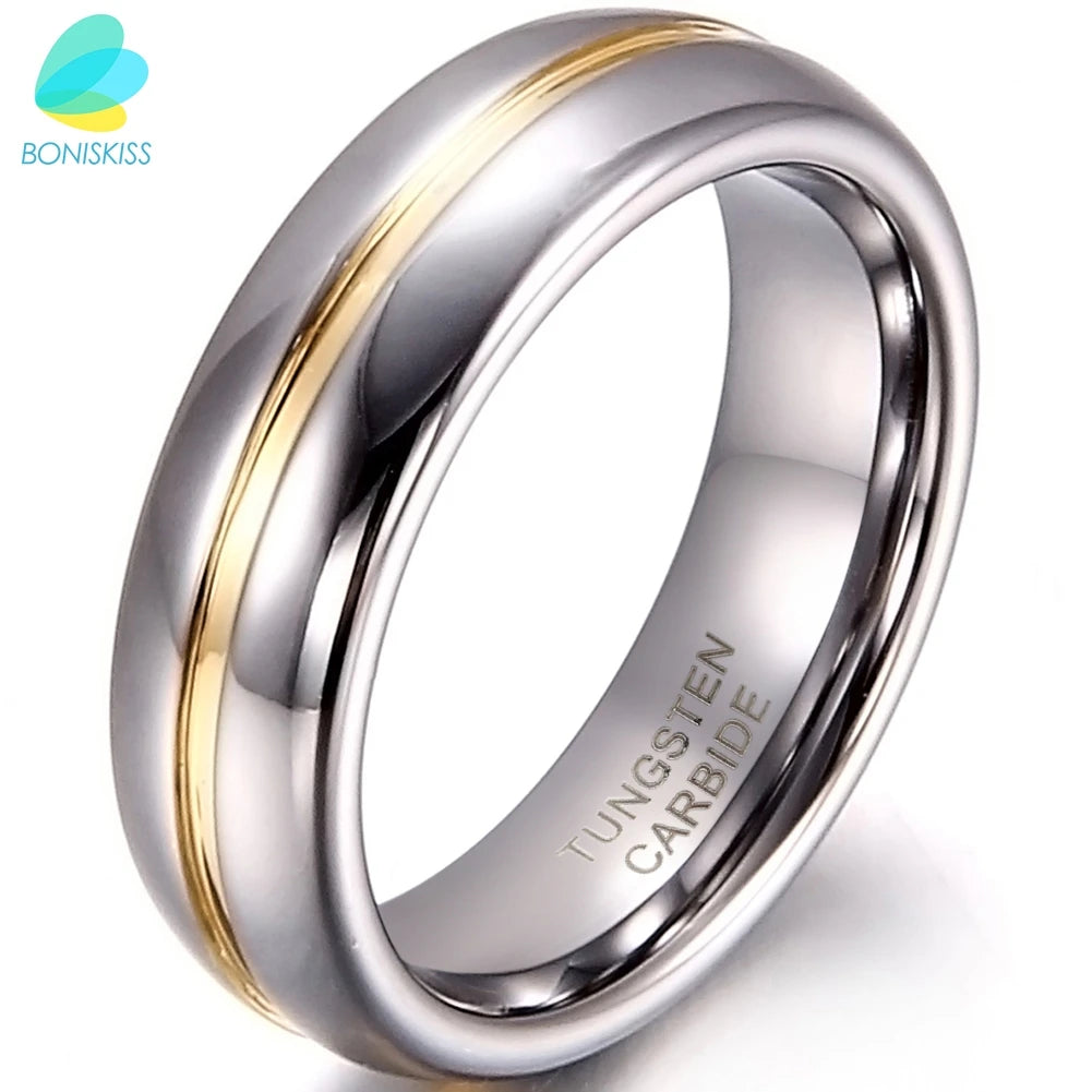 BONISKISS Couple Inset Tungsten Carbide Ring for Anniversary Engagement Wedding Rings 6/8 mm Bague Femme Lovers' Jewelry Ring - TrendForce25