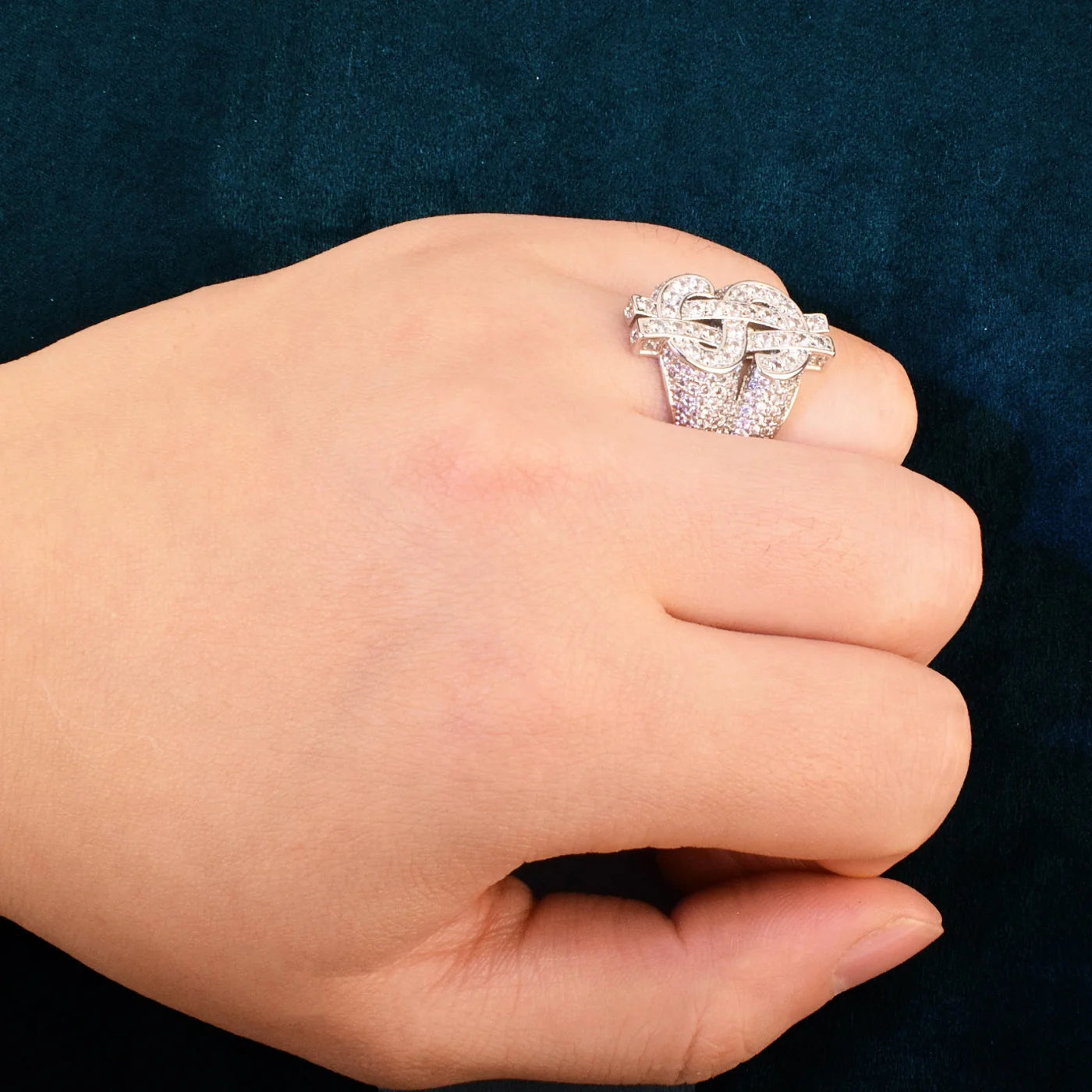 Dollar Money Sign Ring For Men Hip Hop RINGS Gold Color Bling Cubic Zirconia Fashion Rock Jewelry Gift