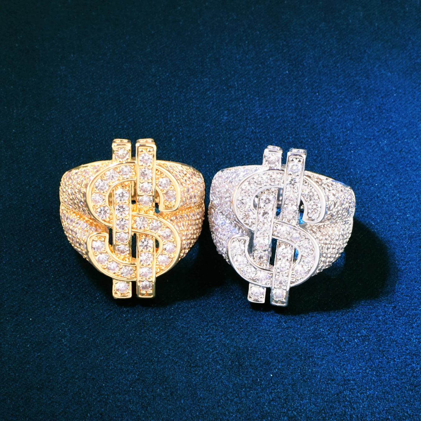 Dollar Money Sign Ring For Men Hip Hop RINGS Gold Color Bling Cubic Zirconia Fashion Rock Jewelry Gift