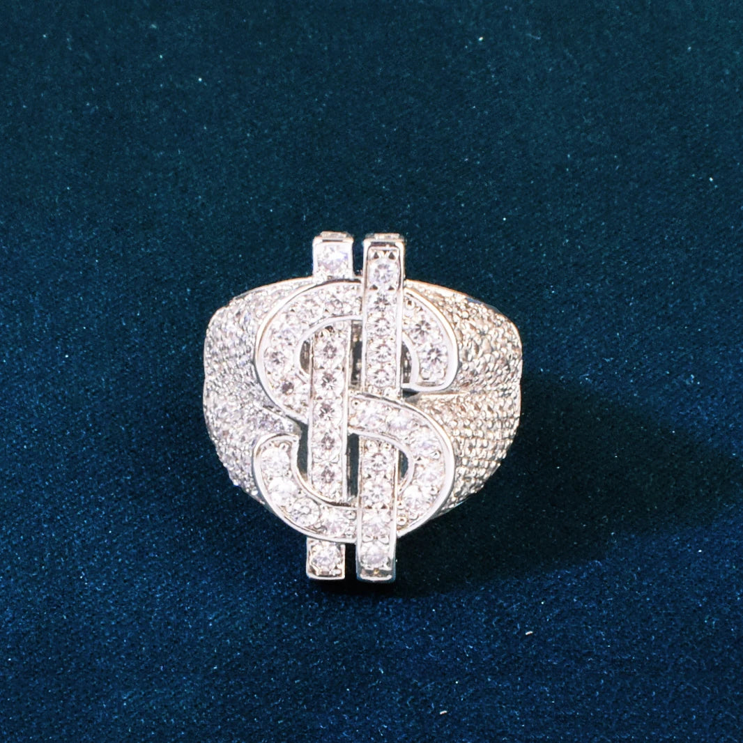 Dollar Money Sign Ring For Men Hip Hop RINGS Gold Color Bling Cubic Zirconia Fashion Rock Jewelry Gift