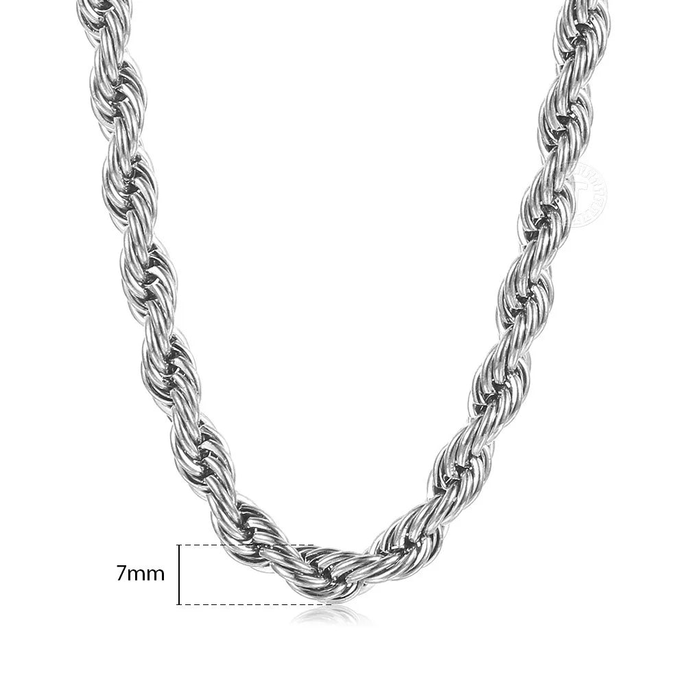 New Fashion Twisted Rope Link Chain Gold Color Stainless Steel Necklace for Men Unisex Chain Jewelry Gifts 22inch 3-7mm KNM178A - TrendForce25