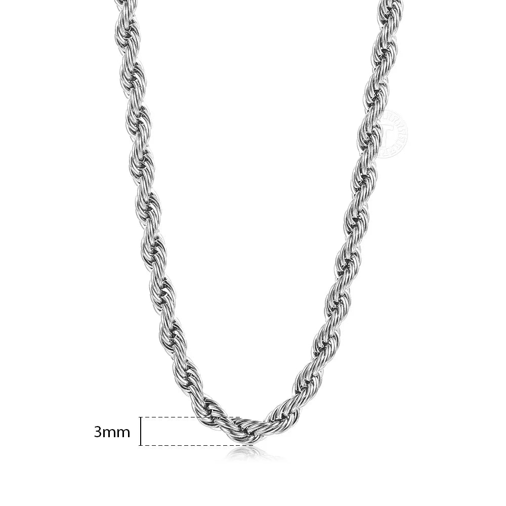 New Fashion Twisted Rope Link Chain Gold Color Stainless Steel Necklace for Men Unisex Chain Jewelry Gifts 22inch 3-7mm KNM178A - TrendForce25