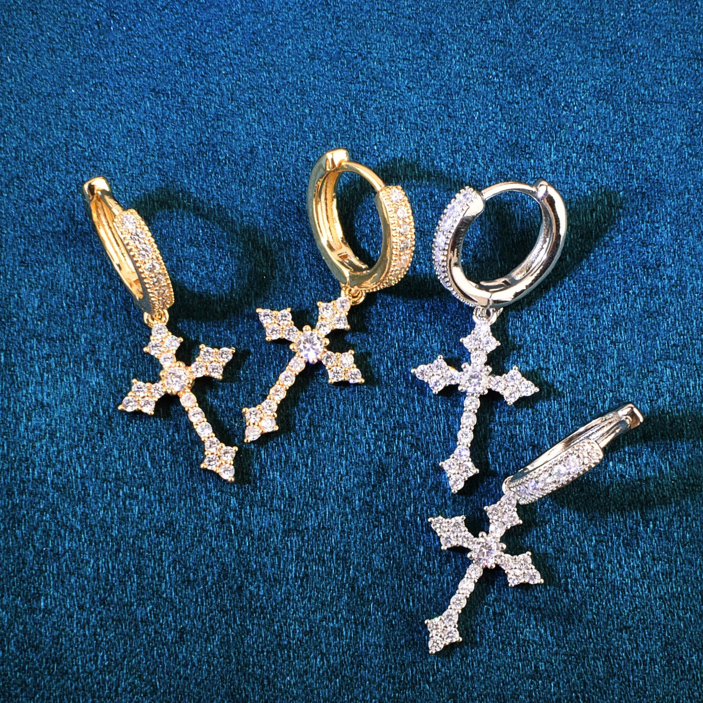 Ice Out Cross Dangle Earrings For Men Women Gold Color Bling Zircon Accessories Fashion Hip Hop Rock Jewelry
