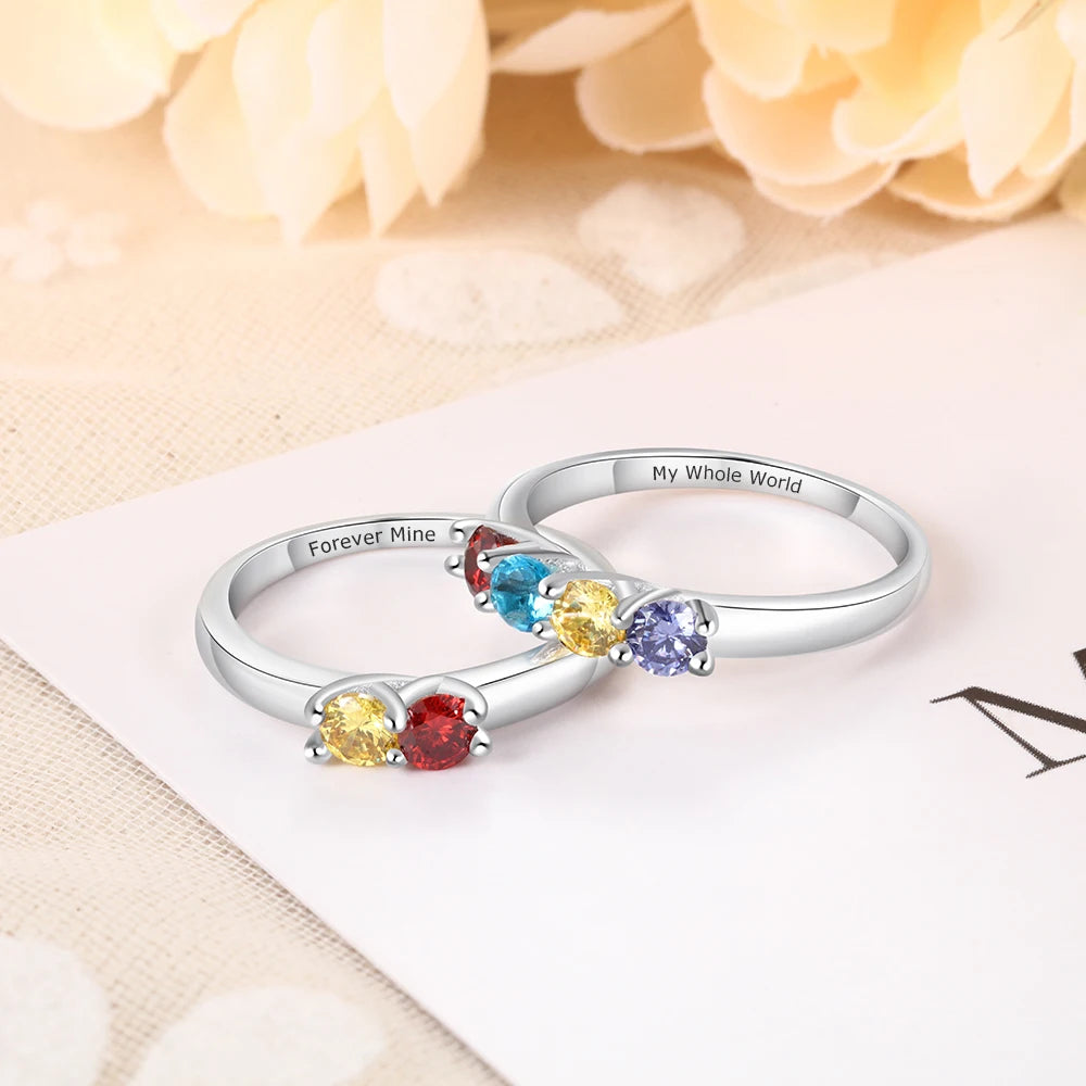 925 Sterling Silver Custom Name Rings for Women Personalized Engraving Mothers Ring with Birthstone Silver 925 Fine Jewelry Gift - TrendForce25