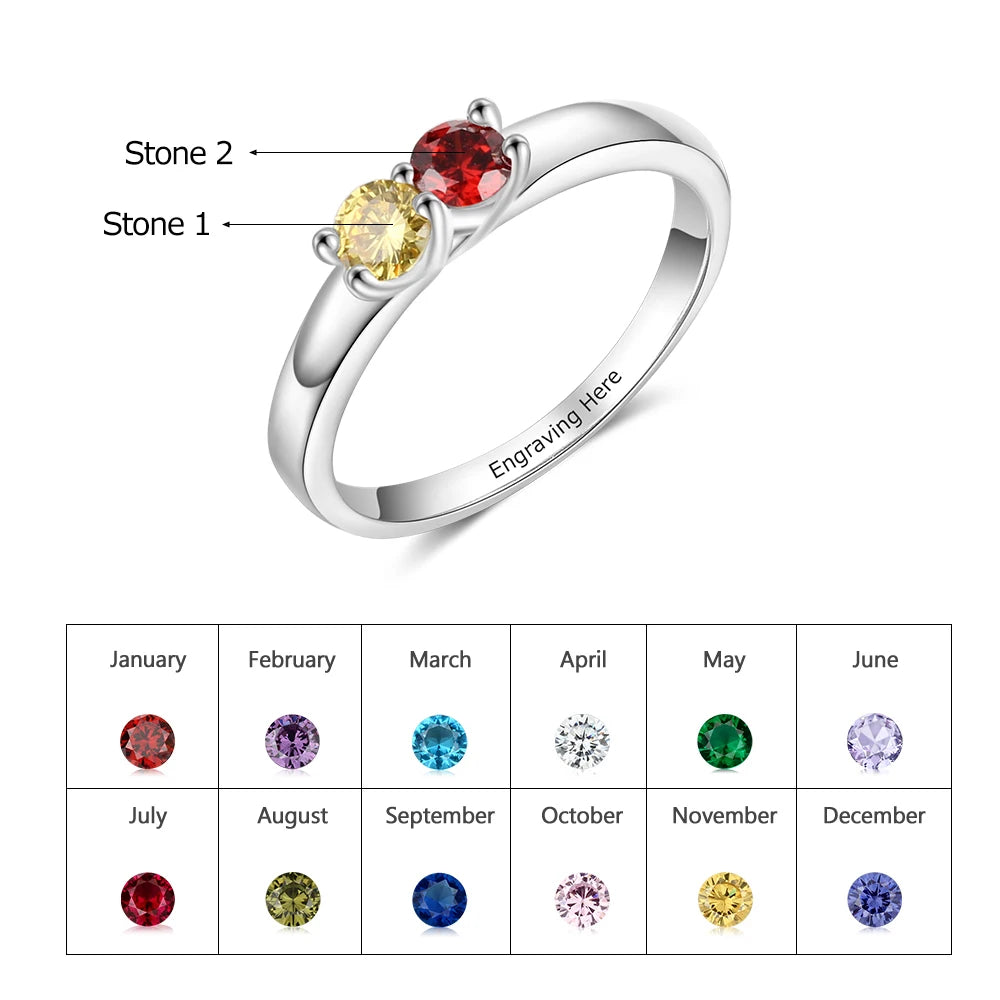 925 Sterling Silver Custom Name Rings for Women Personalized Engraving Mothers Ring with Birthstone Silver 925 Fine Jewelry Gift - TrendForce25