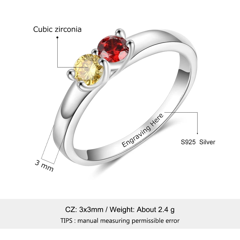 925 Sterling Silver Custom Name Rings for Women Personalized Engraving Mothers Ring with Birthstone Silver 925 Fine Jewelry Gift - TrendForce25