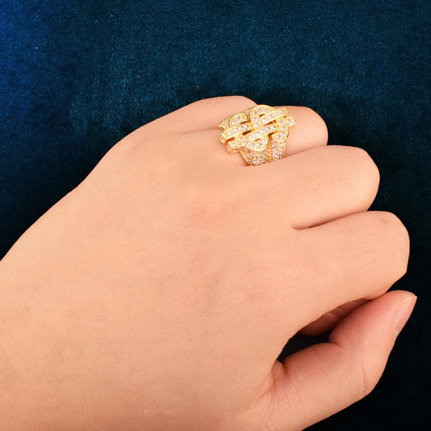 Dollar Money Sign Ring For Men Hip Hop RINGS Gold Color Bling Cubic Zirconia Fashion Rock Jewelry Gift