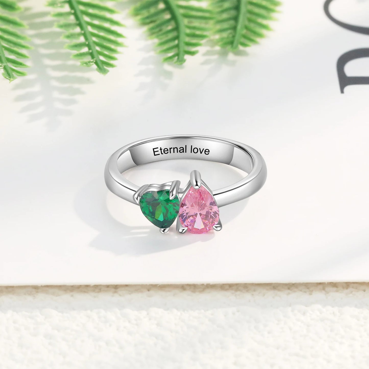 Customized Mothers Ring with Heart Birthstone Personalized Inlaid Engraved Rings for Women Engagement Promise Gift for Wife - TrendForce25