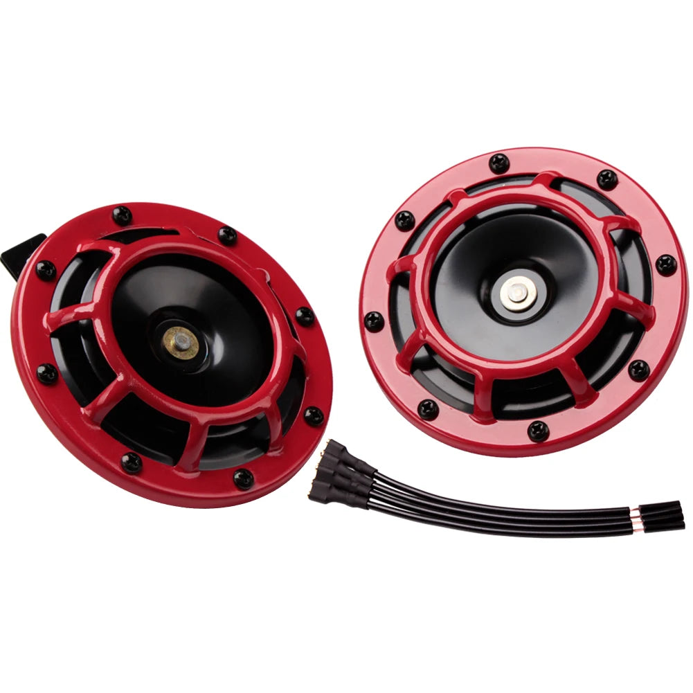 ALLREY 2Pcs Car Horn Multi-Color 12V Disc Electric Air Horn Kit Dual Tone Super Loud Alarm Singal Motorcycle Truck Warning Tool - TrendForce25