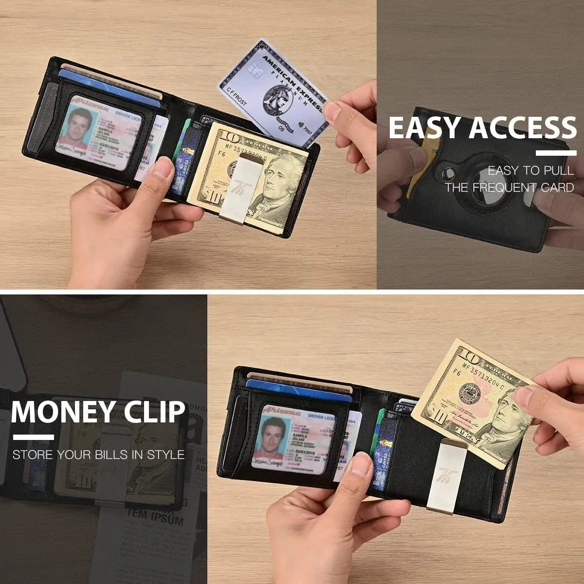 AirTag Wallet for Men with Money Clip Slim Genuine Leather RFID Blocking Card Holder Money Billfold Purse - TrendForce25