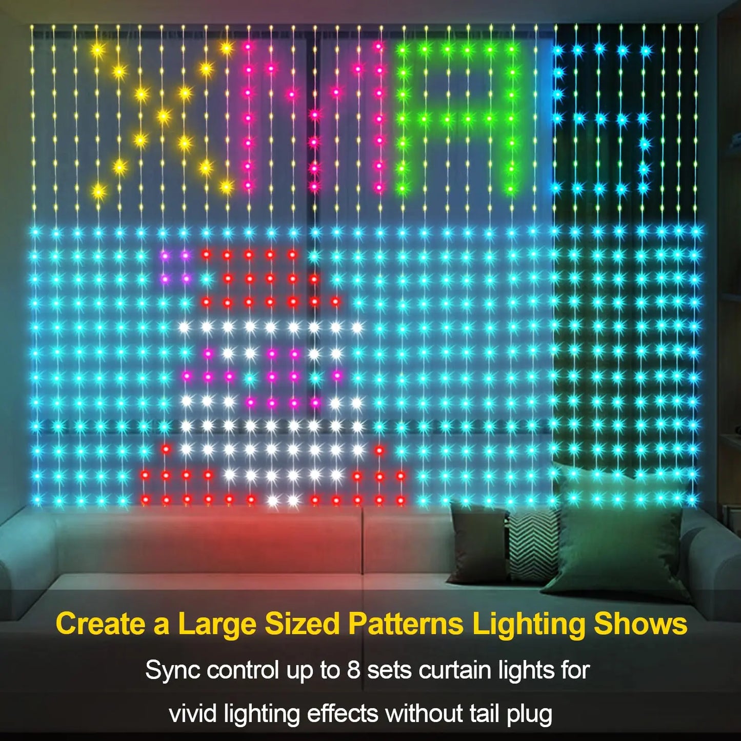 Smart RGB LED Curtain Lights RGB LED String Light AppControl USB DIY Text Animation Display Music Sync for Christmas Party Decor