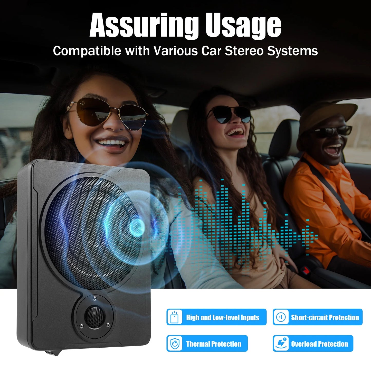 Sub Bass Speaker Car or Truck Audio Slim Kit Under-Seat Powered Subwoofer 8Inch 600W - TrendForce25