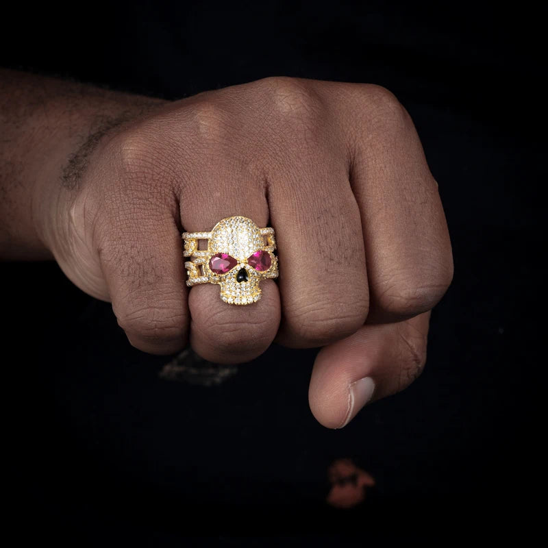 TUHE Unisex Iced Out Skull Ring S925 Silver VVS1 Moissanite For Men Hip Hop Jewelry