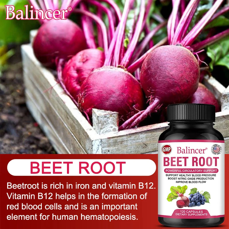Beetroot Capsules Organic Beetroot Powder Extract + Black Pepper Nitric Oxide Production Blood Circulation Blood Pressure Health - TrendForce25