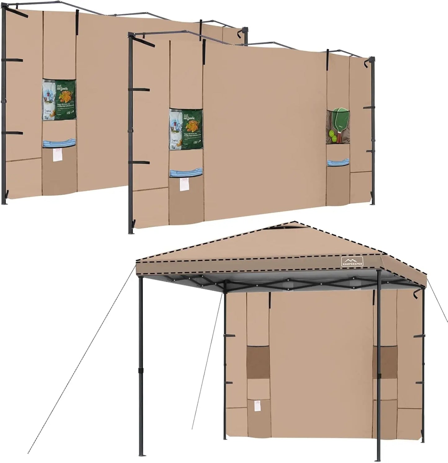 KAMPKEEPER Instant 10X10 Canopy Sidewalls with 4 Pockets for Pop Up Canopy Frame, 2Pack Sunwalls fit 10' Outdoor
