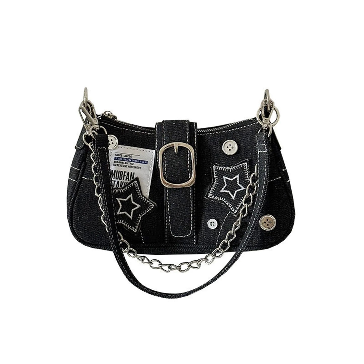 Y2k Fashion Women'S Handbags Stars Pattern Cool Girls Underarm Bag Fashion Canvas Female Small Shoulder Bags Chain Tote Purses - TrendForce25