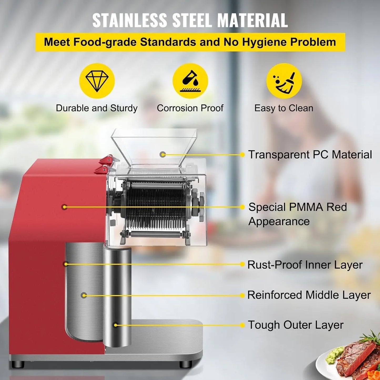 Commercial Meat Cutting Machine, 551 Lbs/H 850W Meat Shredding Machine, 3.5mm Blade Electric Meat Cutter, Red - TrendForce25