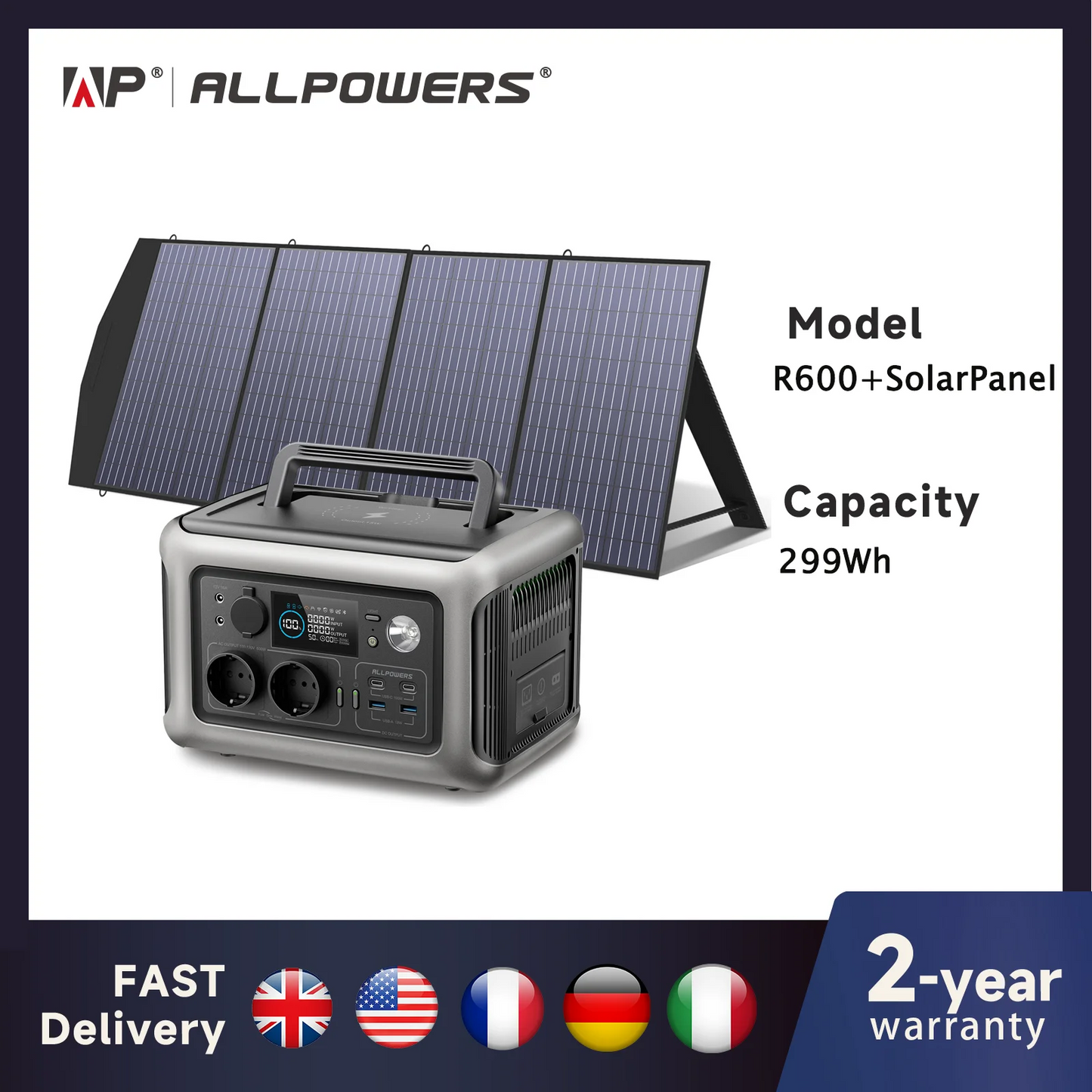 ALLPOWERS R600 Solar Generator with SolarPanel (Optional), 600W 299Wh LiFePO4 Portable Power Station with Solar Charger for Camp - TrendForce25