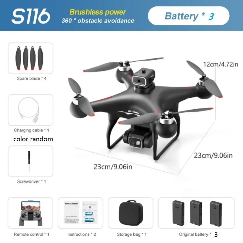 S116 MAX Drone Professional with 3 Batteries 8K Dual Camera Optical Flow Brushless 360° Obstacle Avoidance WIFI FPV RC Dron Toys - TrendForce25