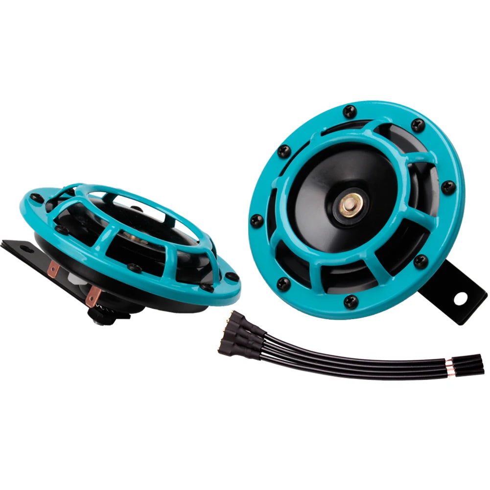 ALLREY 2Pcs Car Horn Multi-Color 12V Disc Electric Air Horn Kit Dual Tone Super Loud Alarm Singal Motorcycle Truck Warning Tool - TrendForce25
