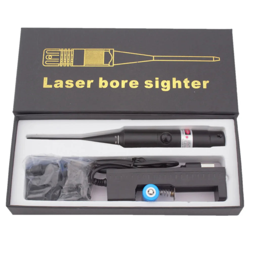 Red Laser Bore Sight Kit For.17 To 12GA Caliber Rifles & Pistols -With Big Button Switch, 16 Adapters And Arbors Included, Adjus