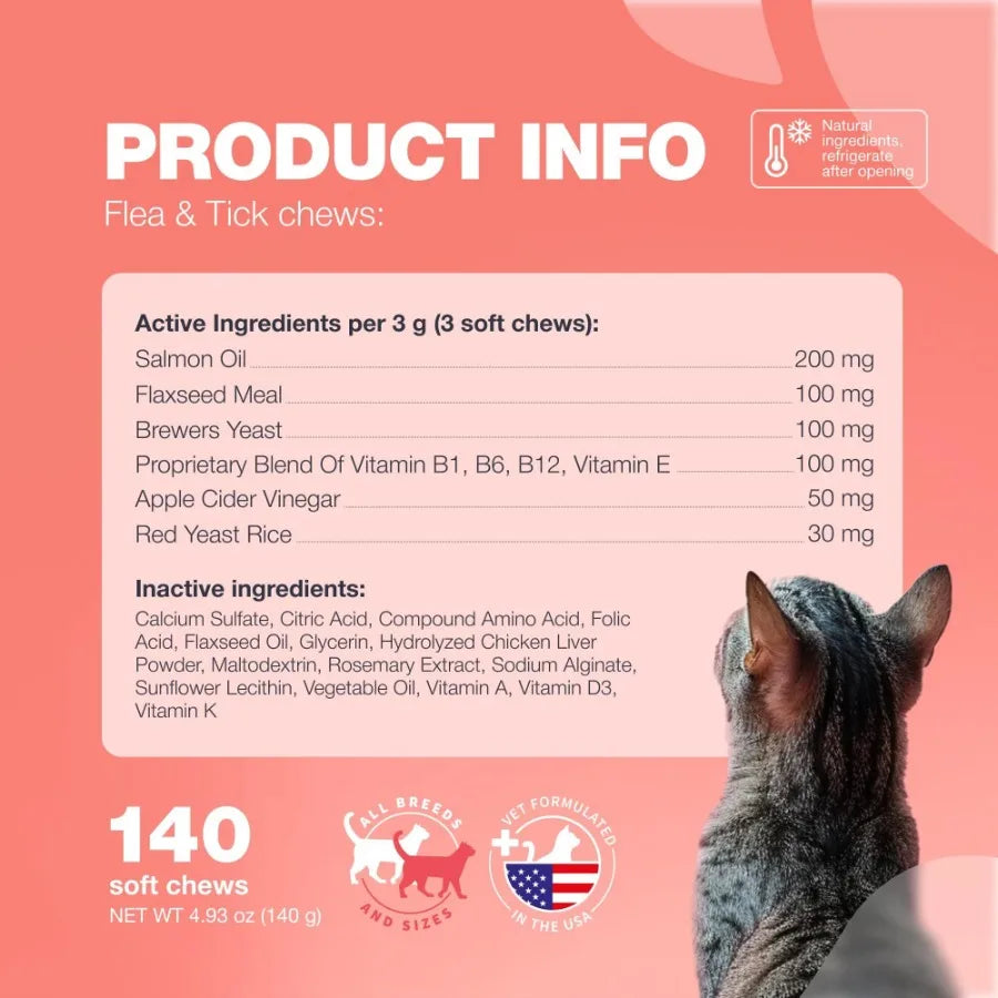 Flea Treatment for Cats Daily Oral Cat Flea and Tick Treatment Chews Chewable Kitten Flea Treatment Soft Treats for All Breeds - TrendForce25