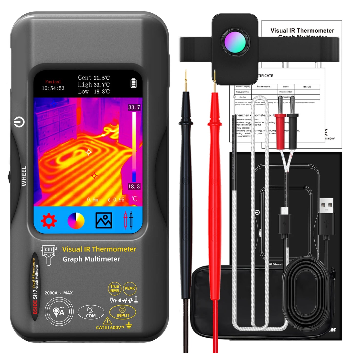 BSIDE Thermal Imager Multimeter 3.98 inch touchscreen 320*320 resolution 15 color palettes Water Leak Detection Circuit repair