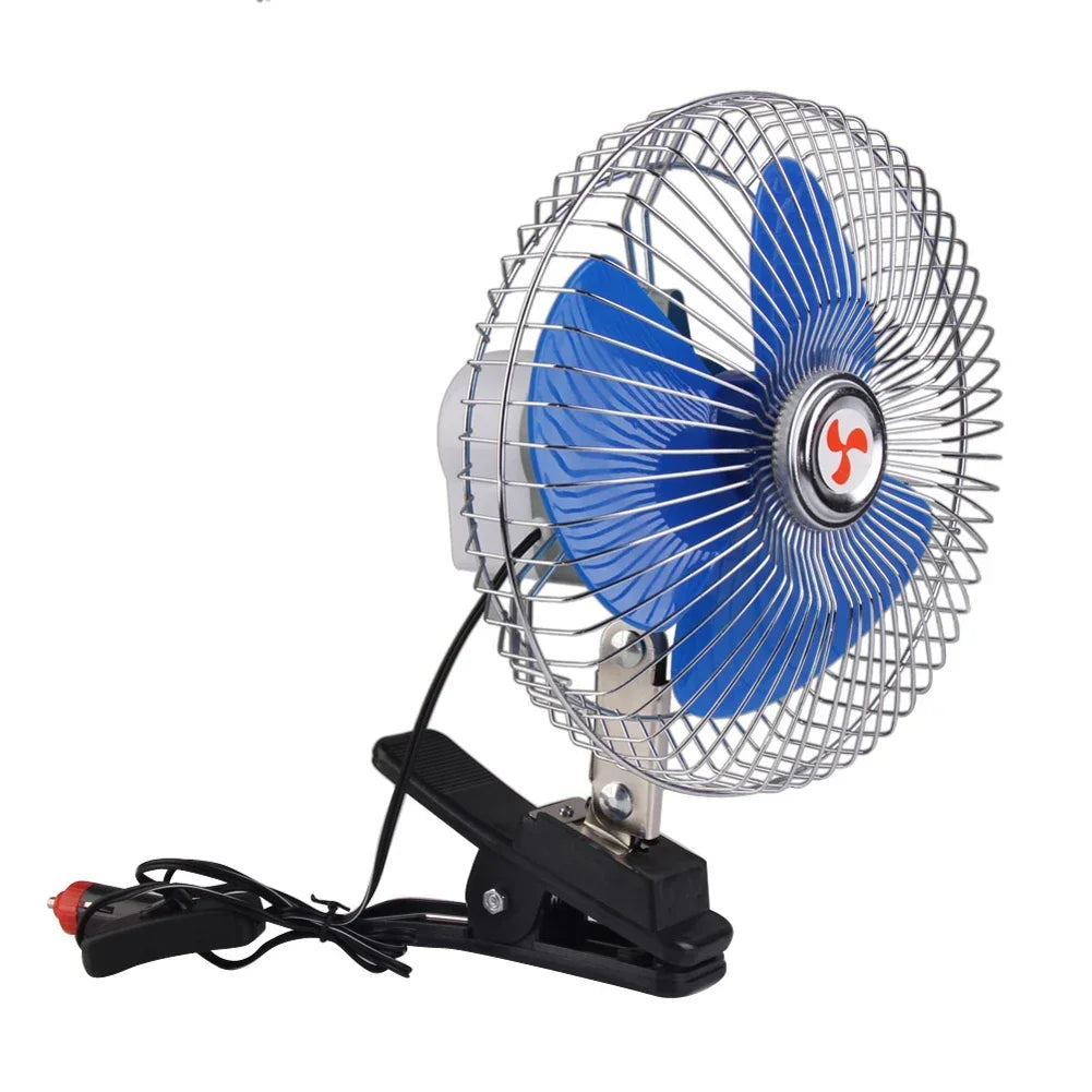 8 Inch Car Fan Electric Car Oscillating Fan Low Noise Air Cooling Fan 12V/24V 15W Rotation Clip Car Fan Vehicle Air Cooler